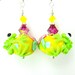 Frog Earrings, Lime Green Frog Lampwork Earrings, Green Yellow Pink Glass Earrings, Neon Earrings, Animal Earrings - Leap Frog