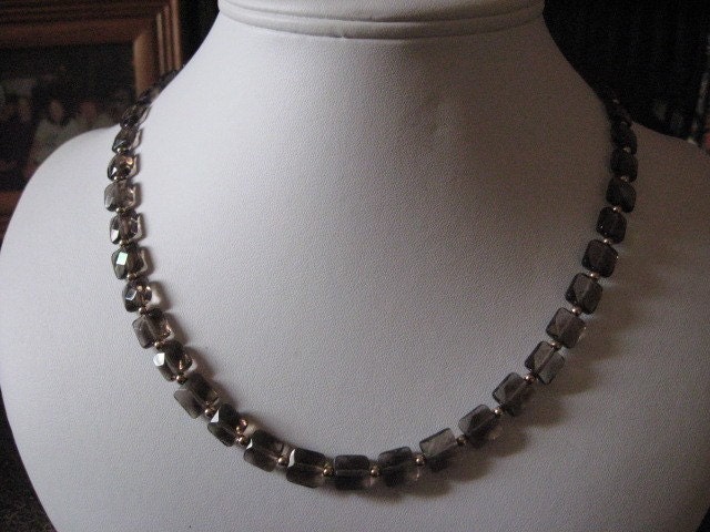 Beautiful faceted Smokey Quartz with 14k goldfilled spacers beaded necklace