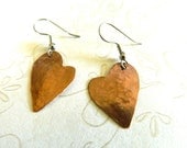Hammered Copper skewed heart earrings
