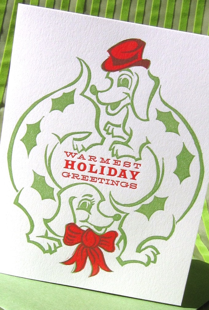 Christmas cards set of 8 christmas Hound Around cards letterpress linocut