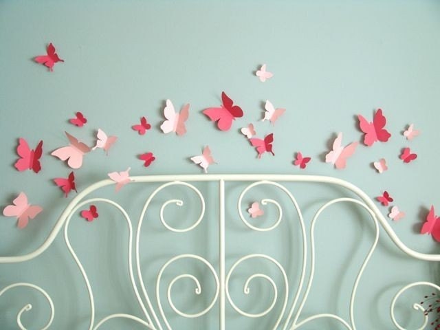 Butterfly flying wall stickers in two shades of pink - Set of 30 - FREE SHIPPING - FOR LILLY