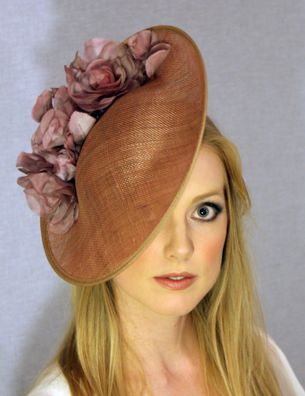 SALE 20% OFF Distressed silk rose and sinamay hat