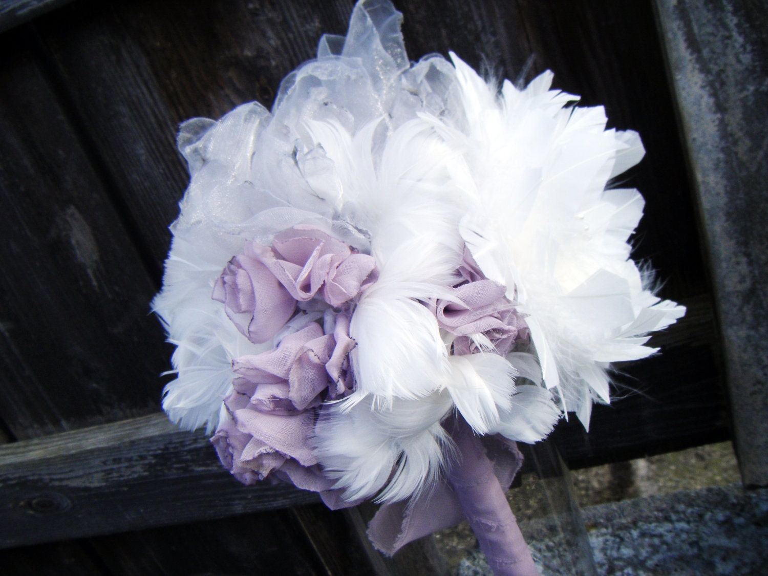 Wedding Bridal Feather Bouquet Soft and Feminine mink, pink, silver, white