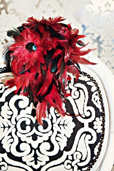 Sample SALE Red and Black Feather Wedding Bridal Bouquet Handmade Flowers