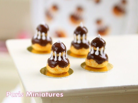 Chocolate Religieuse - French Pastry in 12th Scale - Handmade Dollhouse Miniature Food