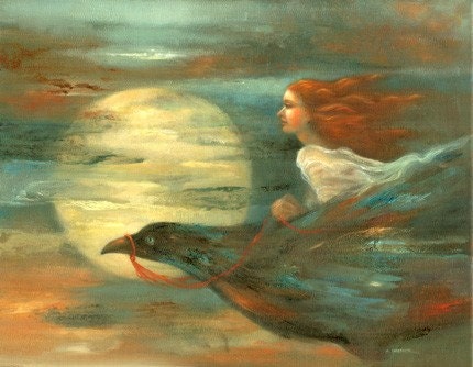 Raven's Night Flight - Goddess Art Print