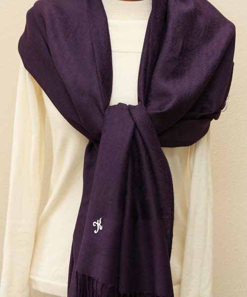 Eggplant paisley pashmina scarf, wedding gifts, bridesmaid gift, bridal shawl wrap