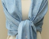 Bridesmaid gift, Sky blue paisley Pashmina scarf, bridal bridesmaid shawl, monogramed bridesmaid gifts