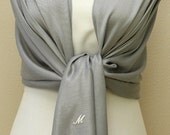 Gray shawl, scarf, pashmina wrap, bridal bridesmaid gifts with monogram