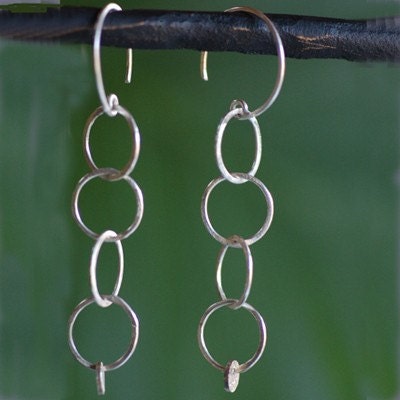 Recycled Sterling Silver Interlocking Hoop Earrings--made of hand textured. lightweight silver rings