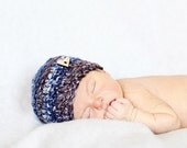 Baby Boy Hat in Chunky Blue Jean - Newborn Size - Ready to Ship