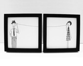Ernest and Eloise play telephone // 4 x 4 couple long distance art print set
