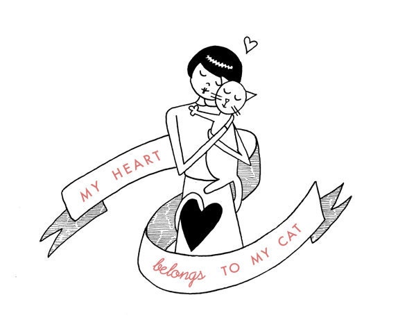 My heart belongs to my cat // illustration for cat lovers and cat ladies // 8x10 art print