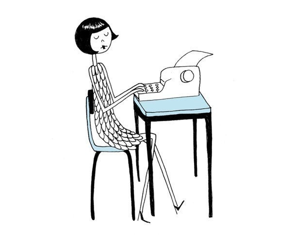 Ramona types a letter on her typewriter // 4x6 art print