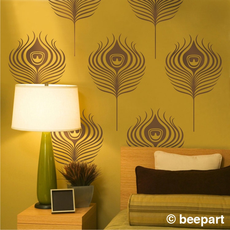 peacock feathers wall decal set