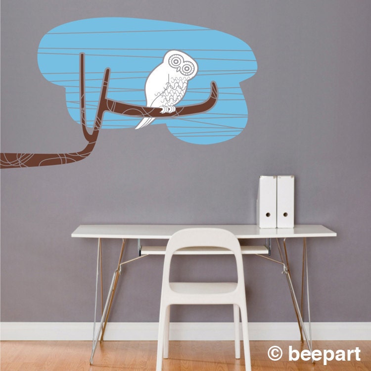 owl wall decal with tree branch