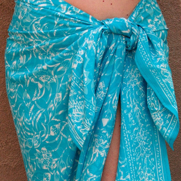 Batik Sarong Coverup - Turquoise Tiffany Blue Beach Wrap Pareo - Women's Skirt -  Women's Clothing - Spa Wrap - Beach Wedding Bridesmaid
