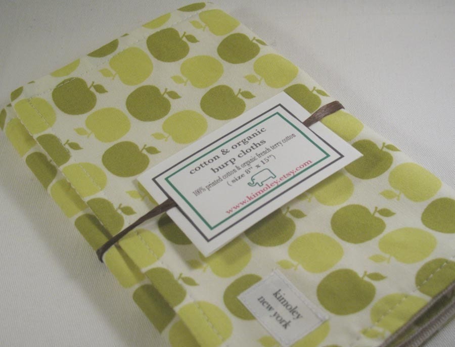 Burp Cloth with style - Cotton / Organic undyed French Terry - Green Apple