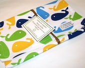 Burp Cloth  with style - Printed Cotton/Organic Undyed French Terry - Urban Zoologie Whales Lime/Blue/White