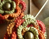Tatted lace flower drop earrings -  Autumn spice