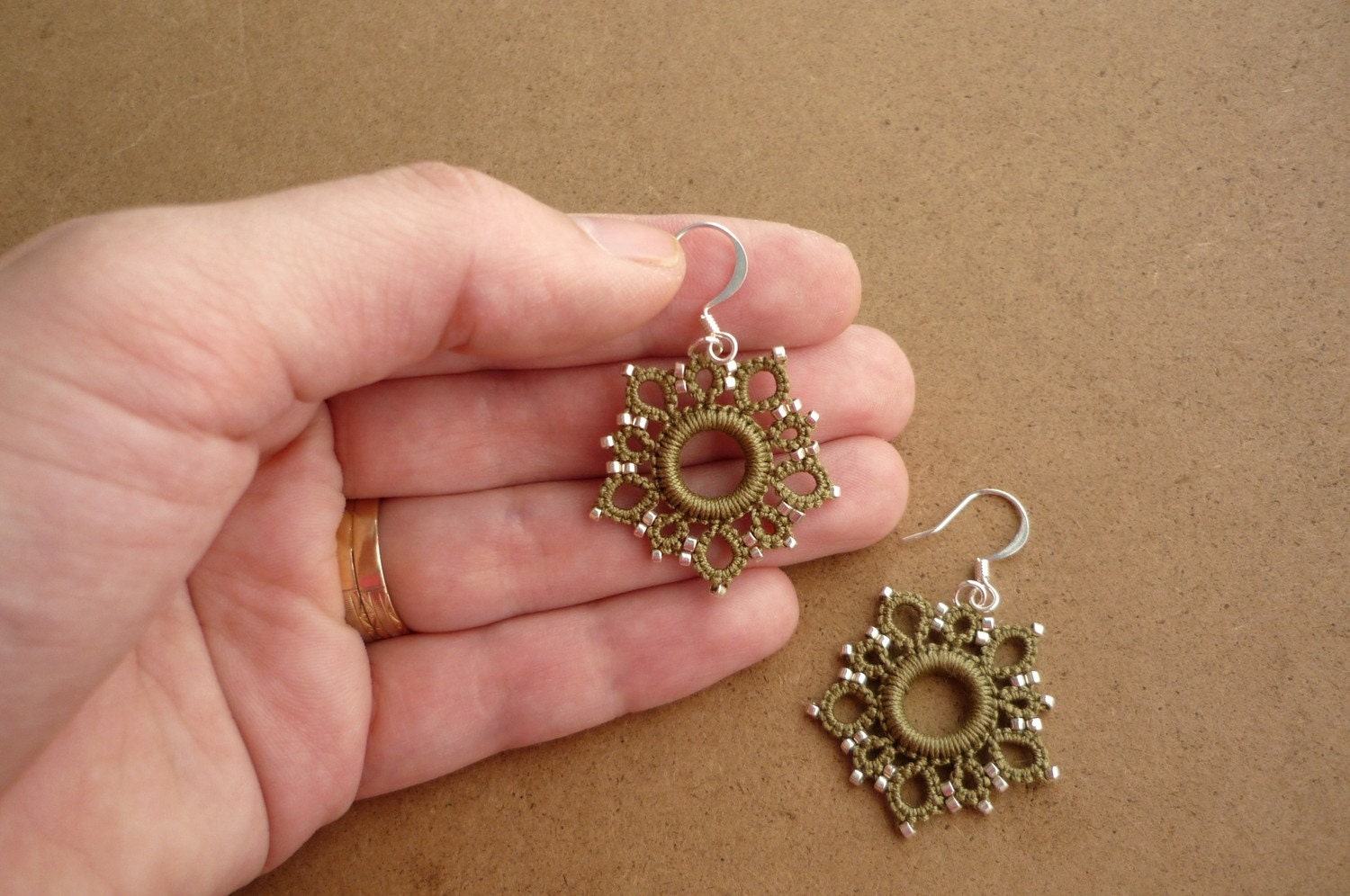 Five Star earrings in Olive Sage and Silver