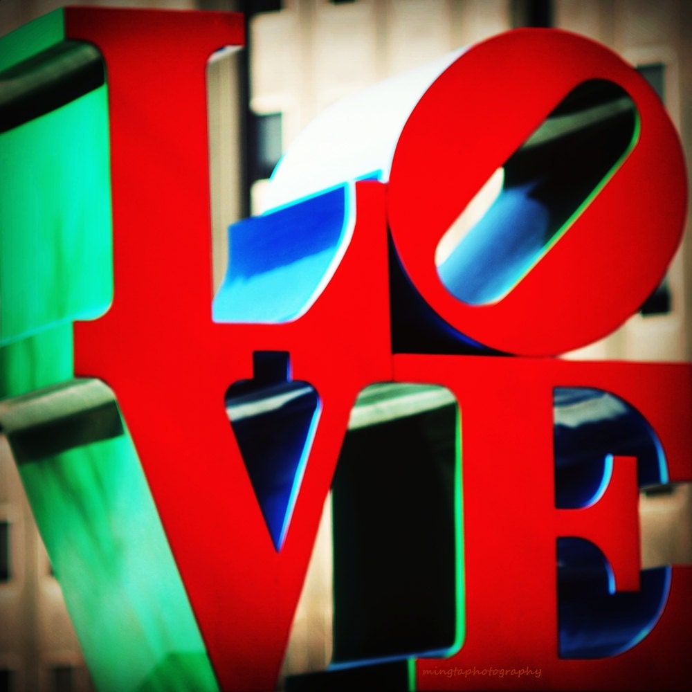 In Love We Trust - Valentine Day gift Love is in the air Wedding gift LOVE Park philadelphia all you need is love ruby red color photography