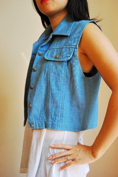 SALE Vintage Grunge L.A. Chic Cropped Denim Sleeveless Vest (Small/ Medium)