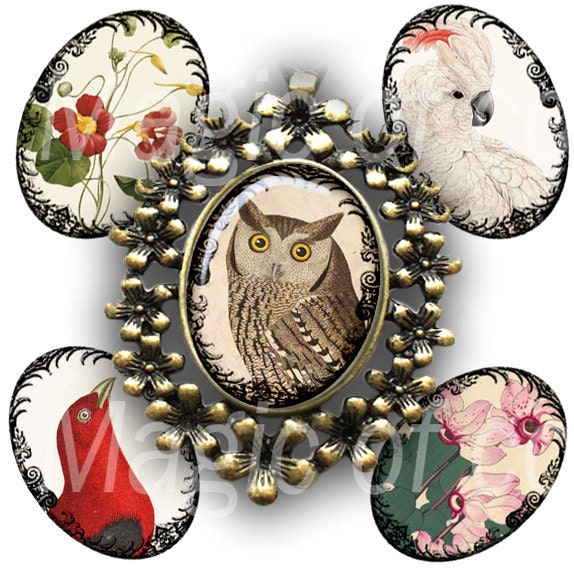 Garden and Songbirds - 90  18x25 mm Oval  JPG images - Digital  Collage Sheet