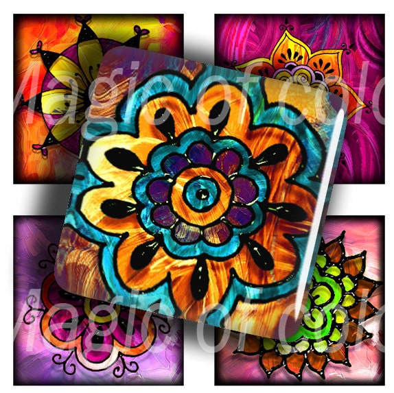 Digital Collage of  Colourful Indian Patterns - 63  1x1 Inch Square  JPG images - Digital  Collage Sheet