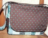 Turquoise Brown Messenger Bag Purse - turquoise brown dots plaid