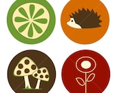 Hedgehog and Mushroom Natural Printable Digital Collage Sheet - 1 Inch Circle