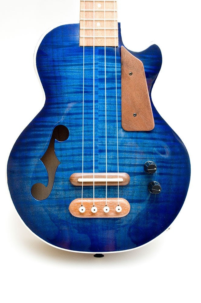 Les Paul style Tenor ukulele blue burst semi-hollow electric