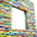 bright and colorful square mirror- made from recycled magazines