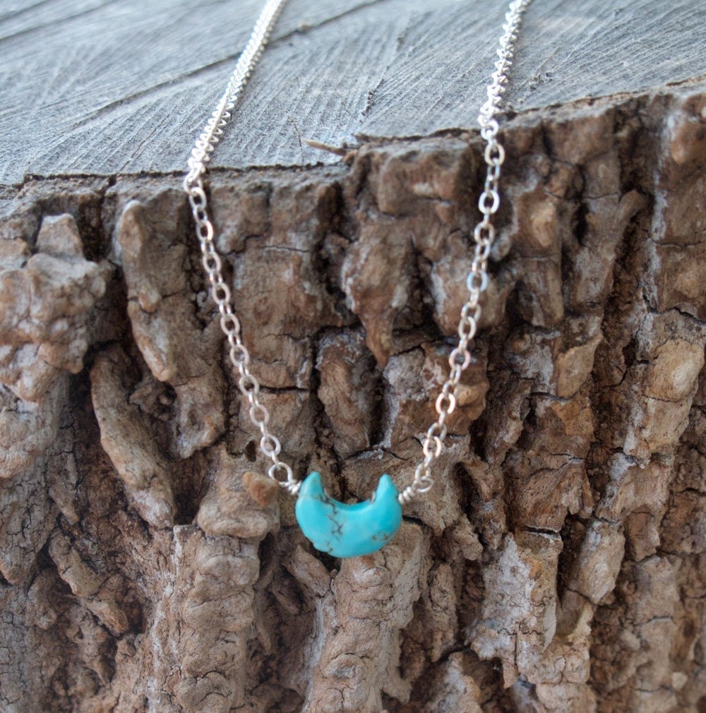 Sweet Tiny Turquoise Moon Necklace (on delicate silver chain)