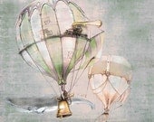 Steampunk Art PRINT - Hot Air Ballon - 7x7 giclée Fantasy Art Print - Whale - Pink  - Grey - Fairy Tale Art by the Filigree
