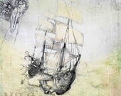 Steampunk Art Print - 7x7 giclée Fine Art PRINT -Fantasy Art - Ship - Fairy Tale Art by the Filigree