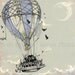 Steampunk Art Print -  7x7 Hot Air Balloon  - giclée  Fine Art PRINT -  grey blue pale green black dusty - Fairy Tale Art by the Filigree