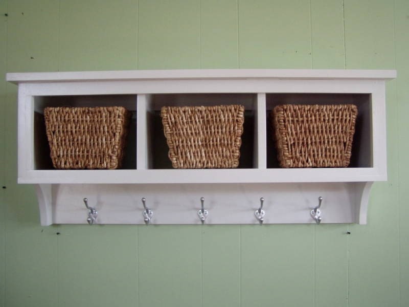 Cubby Wall Shelf Country Shelf for Baskets Bath Or Entryway W Hooks