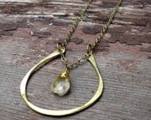 Rust and Shimmer - Brass Horseshoe Pendant - Rutilated Quartz Necklace - Artisan Tangleweeds Jewelry