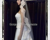 MANTILLA with 4 1/2 inch Beaded French Alencon IVORY Fingertip