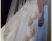 Waltz Gold and Champagne Mantilla Bridal Veil Amazing Embroidered Lace