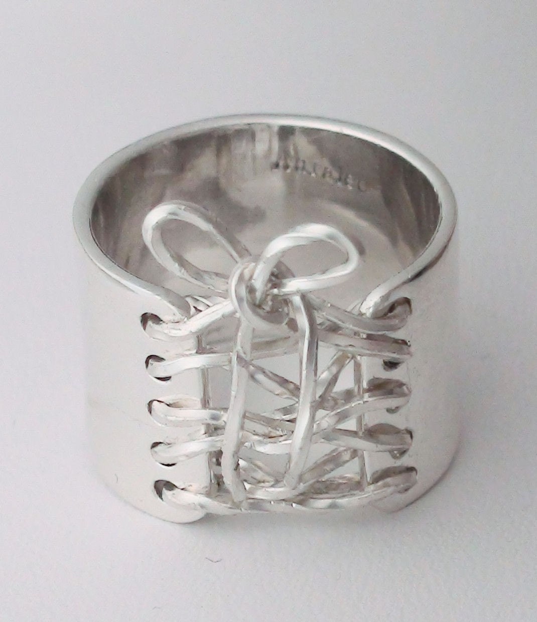 Sterling Silver Wide Band Wired Corset Ring with Bow FREE SHIPPING