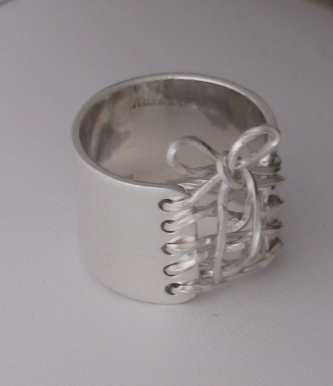 Sterling Silver Wide Band Wired Corset Ring with Bow FREE SHIPPING