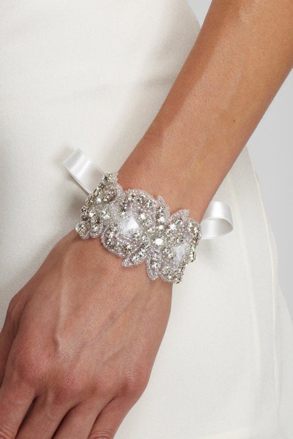 SAMANTHA -  Rhinestone Beaded Bracelet - crystal, bridesmaid gift, cuff, bridal, wedding, jewelry