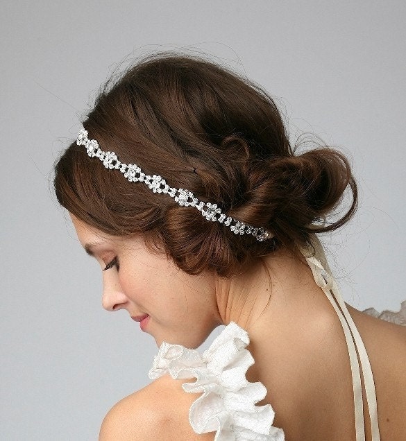 SANDRA - Bridal Crystal Rhinestone Headband or Halo- Crystal Headband, Wedding Headband,  Headpiece, Bridal Headpiece, tie on