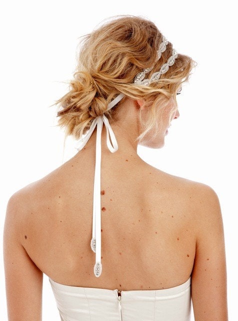 READY TO SHIP Poppy Double - Crystal Headband, Rhinestone, Wedding, Bridal, Headpiece, tie on, bohemian