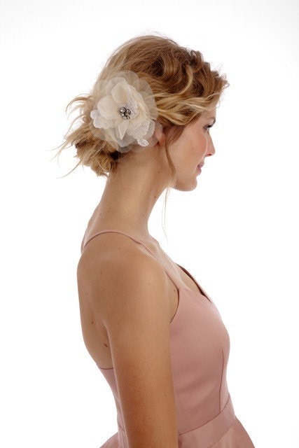 051 - JULIA- Lace and Rhinestone Embellished Rose, flower, bridal, hair, fascinator, headpiece, clip