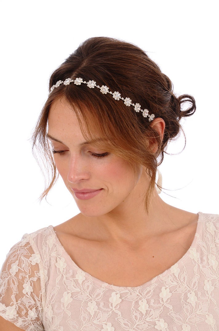 DAISY Headband - floral rhinestone bridal headpiece
