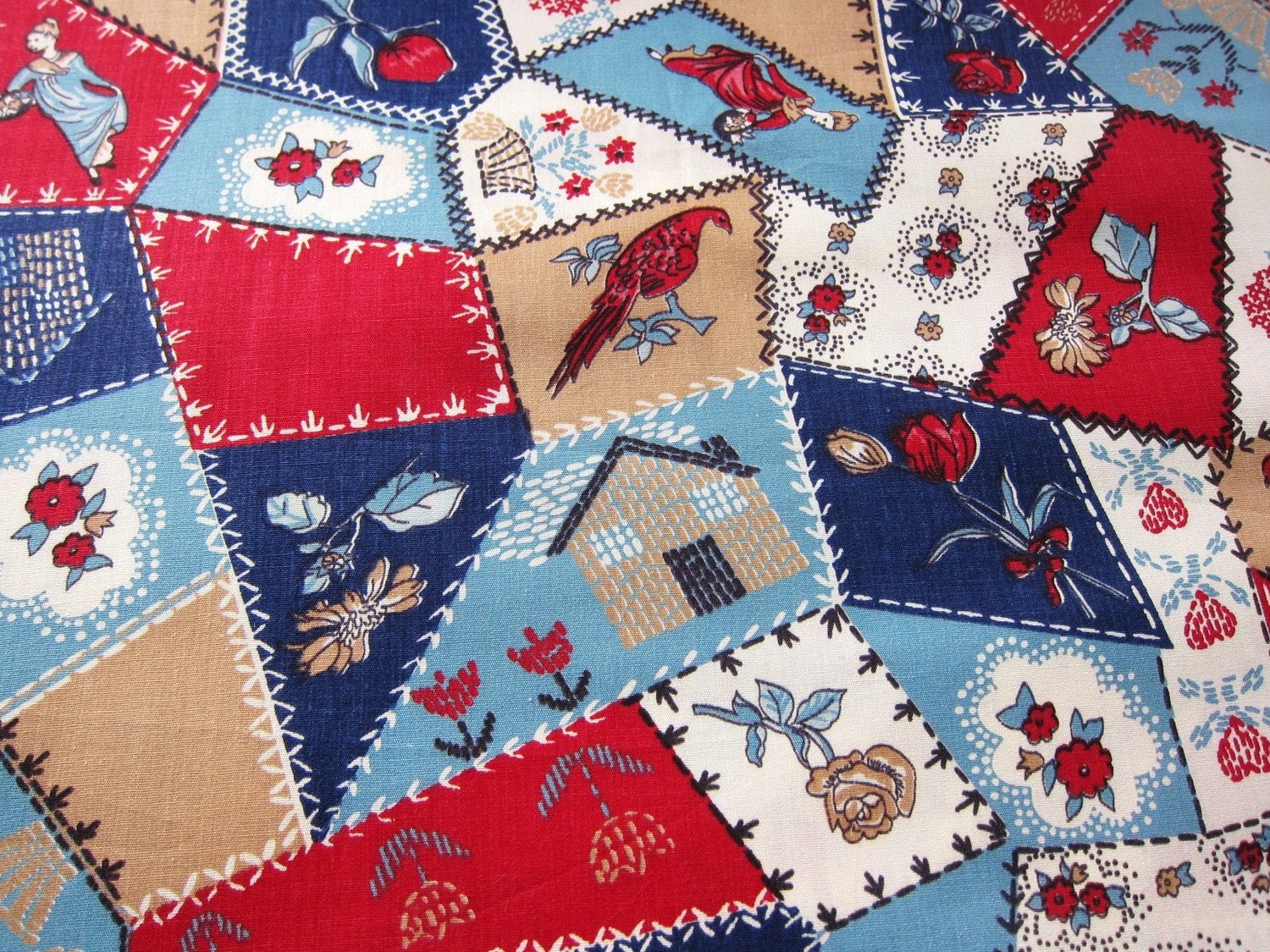 crazy quilt  vintage cotton 5 yards cheater cloth 60s