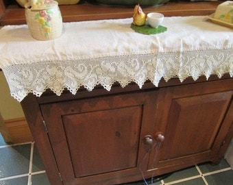 French antique linen and lace  hutch mantle shelf cover Welsh dresser sideboard